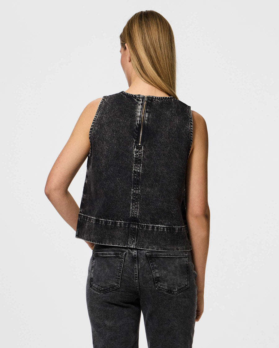Pcnoel sl o-neck denim top