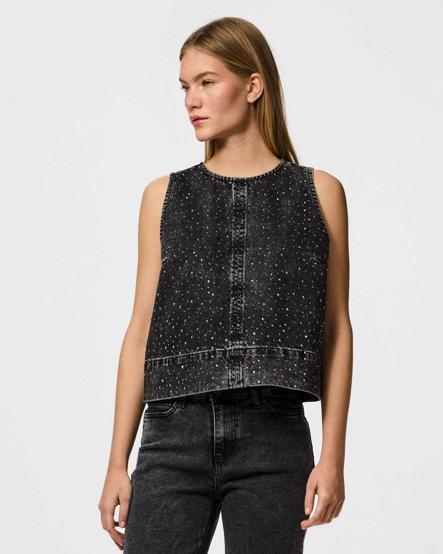 Pcnoel sl o-neck denim top