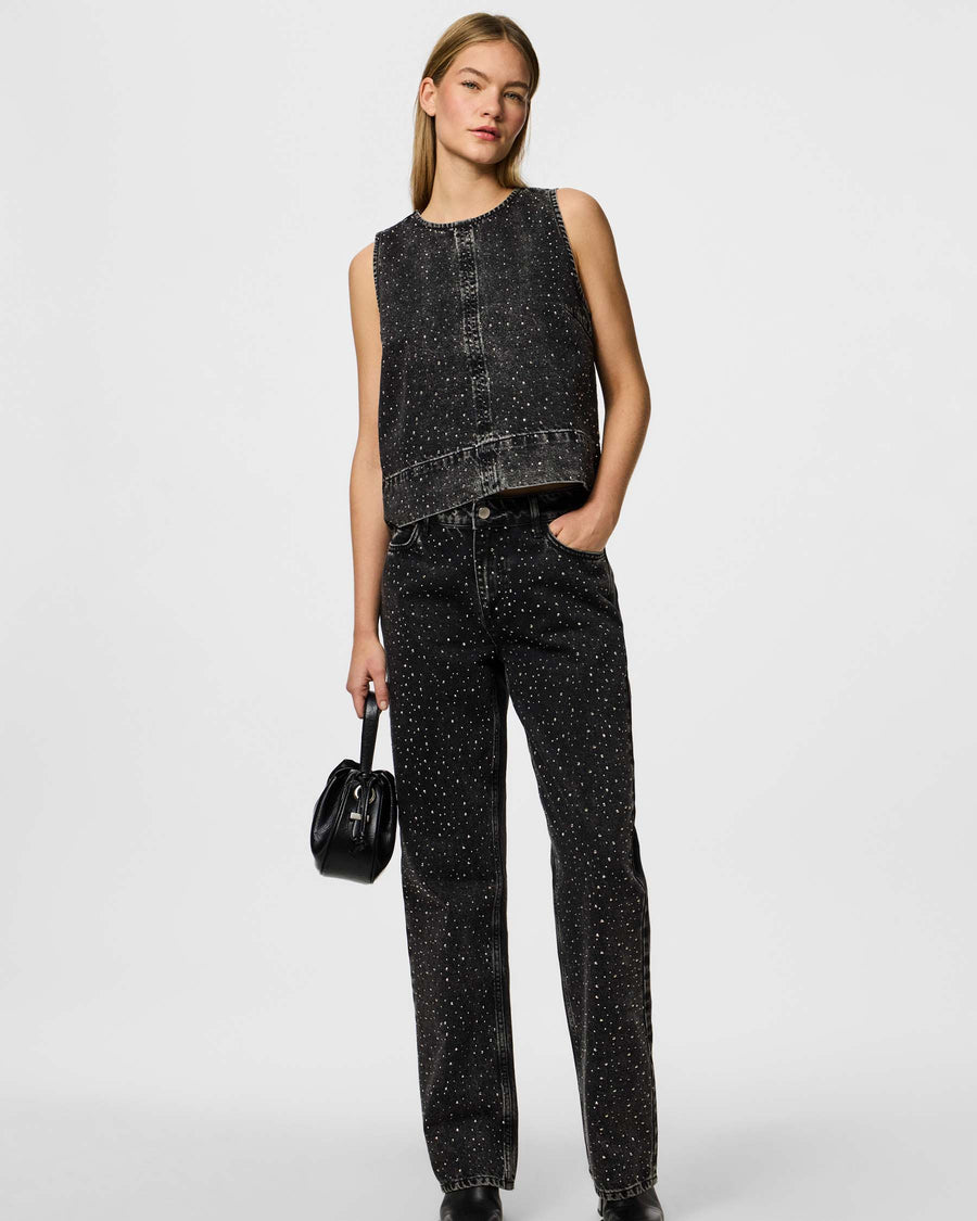 Pcnoel sl o-neck denim top