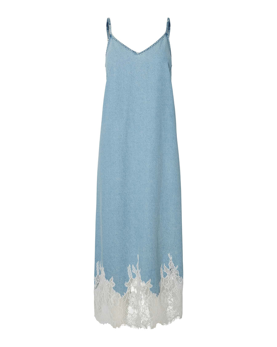 PCFENI LACE DENIM MIDI DRESS