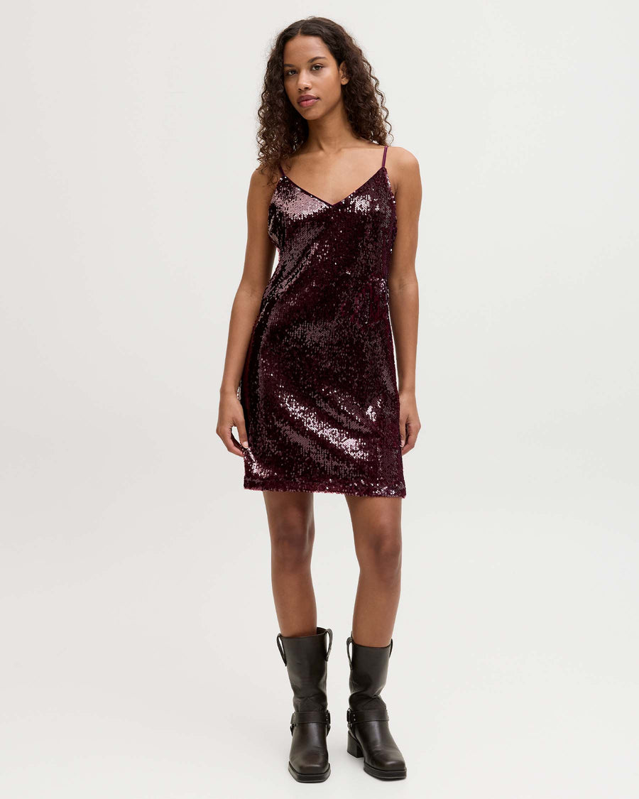 JXSIA SEQUIN SL V-NECK DRESS