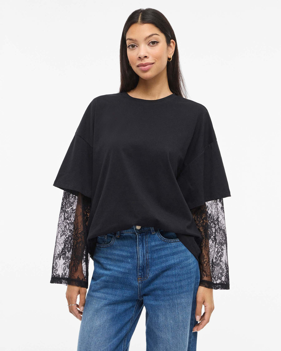VIABIA LACE SLEEVE T-SHIRT