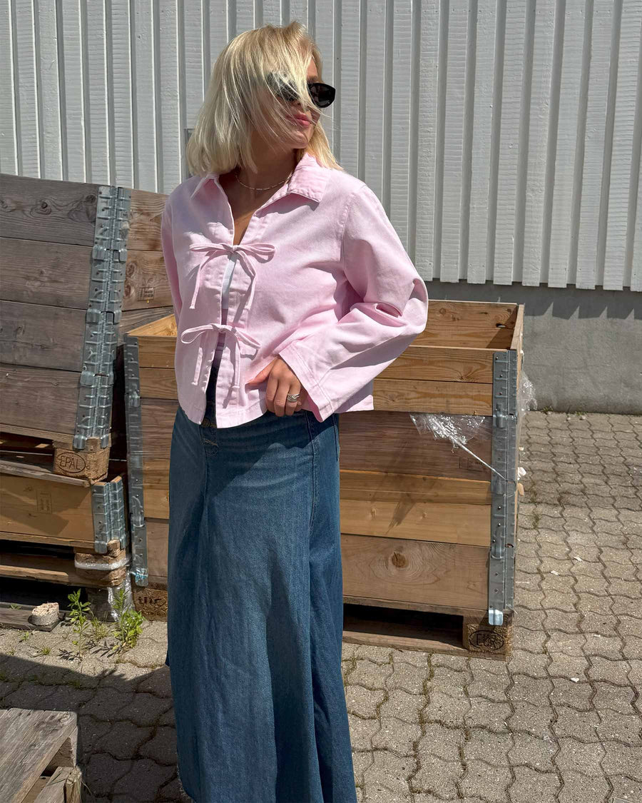 PCFLORA DENIM TIE BLOUSE