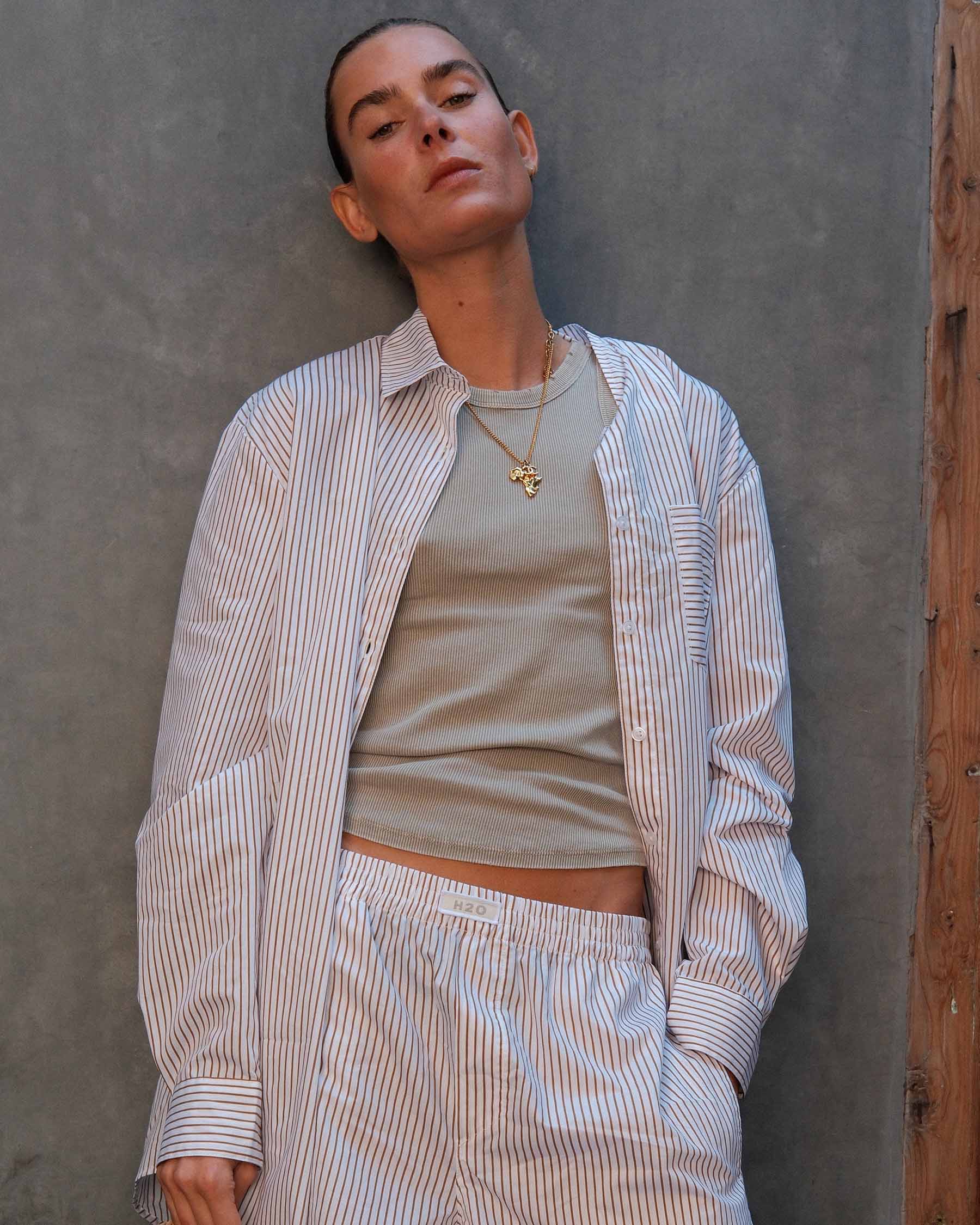 H2O - Rønne Essential Pajamas Shirt L/S 101018-1 - 7092 - Light Blue/White