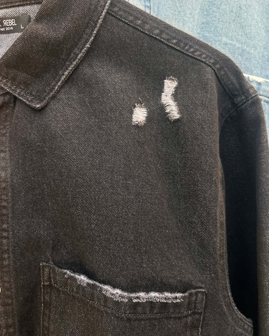Denim destroyed overshirt