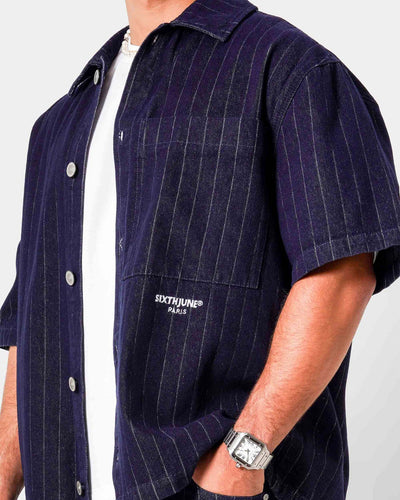 STRIPED DENIM BAGGY SHIRTThumbnail
