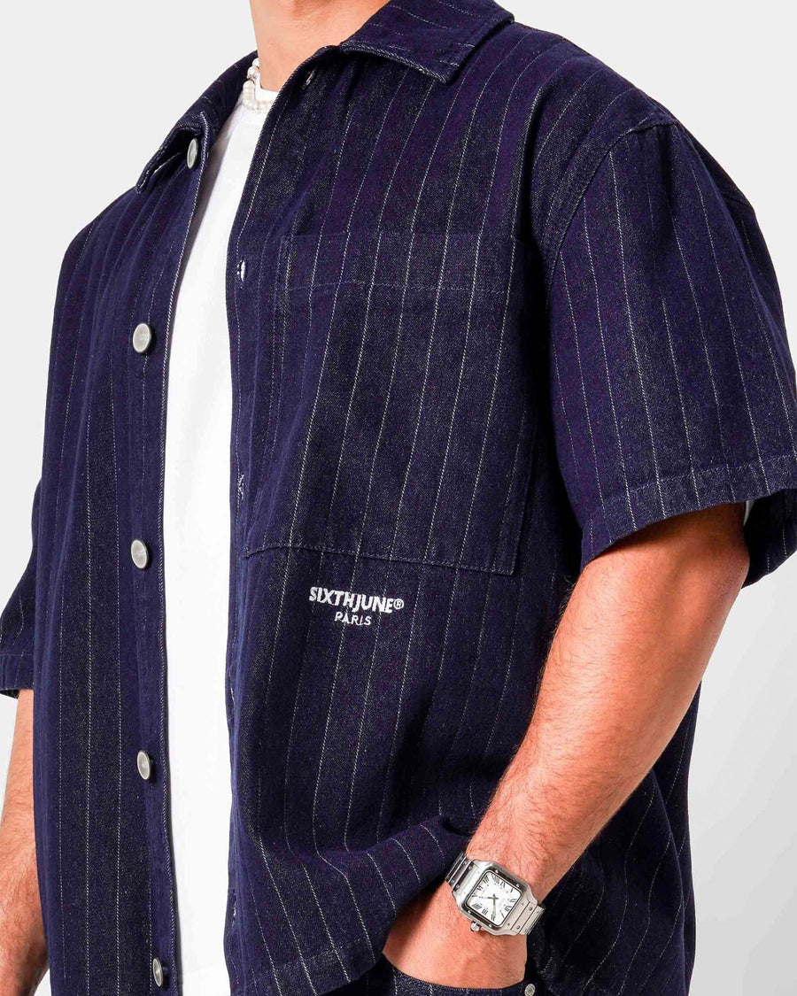 STRIPED DENIM BAGGY SHIRT