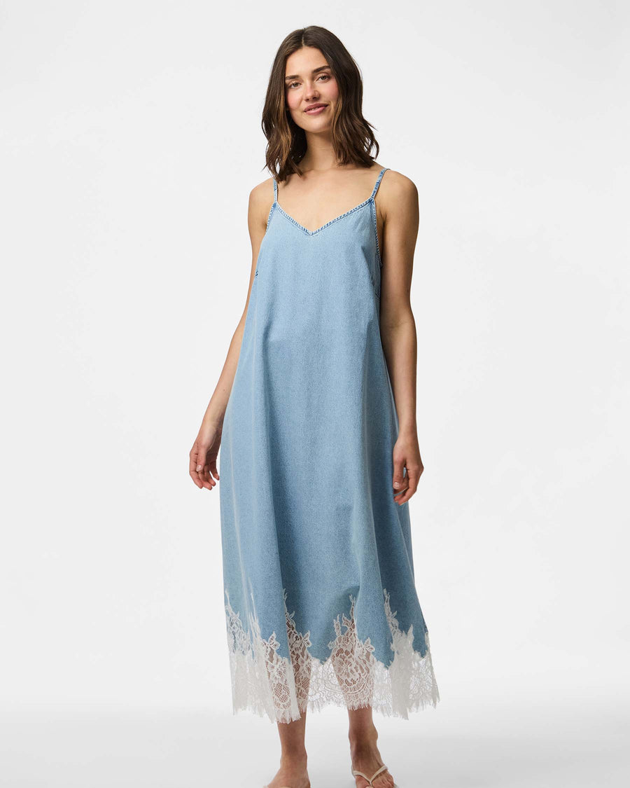 PCFENI LACE DENIM MIDI DRESS