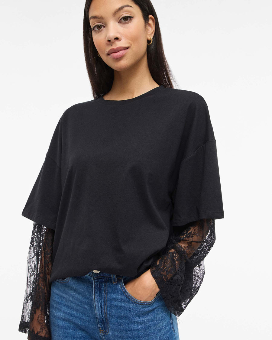 VIABIA LACE SLEEVE T-SHIRT