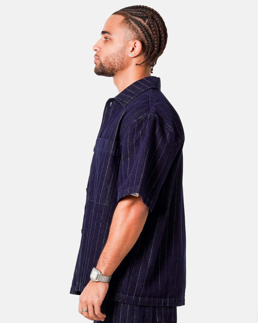 STRIPED DENIM BAGGY SHIRT