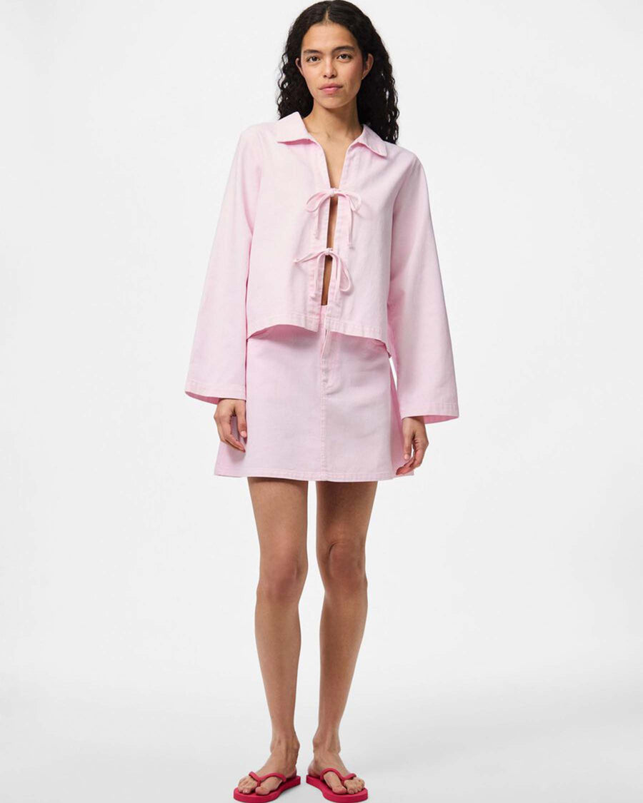 PCFLORA DENIM TIE BLOUSE