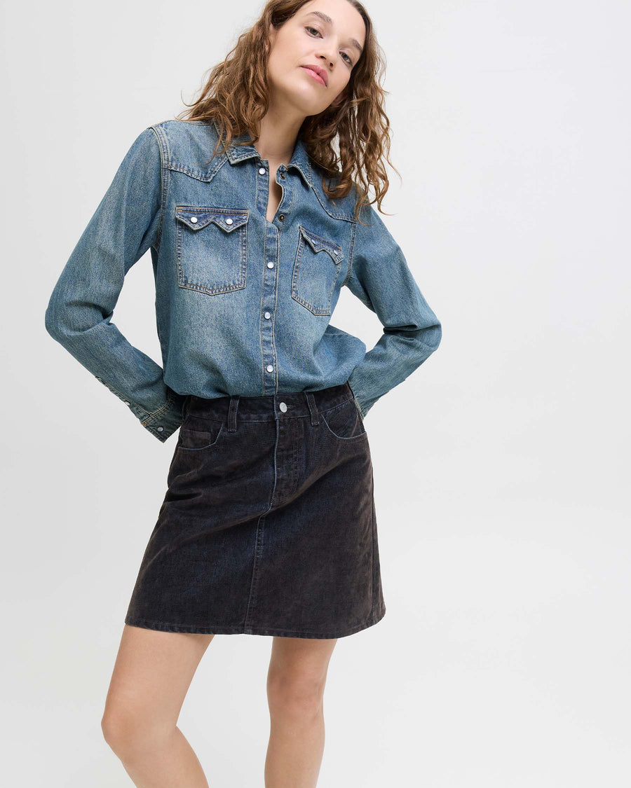 JXMIA FLOCK SHORT DENIM SKIRT