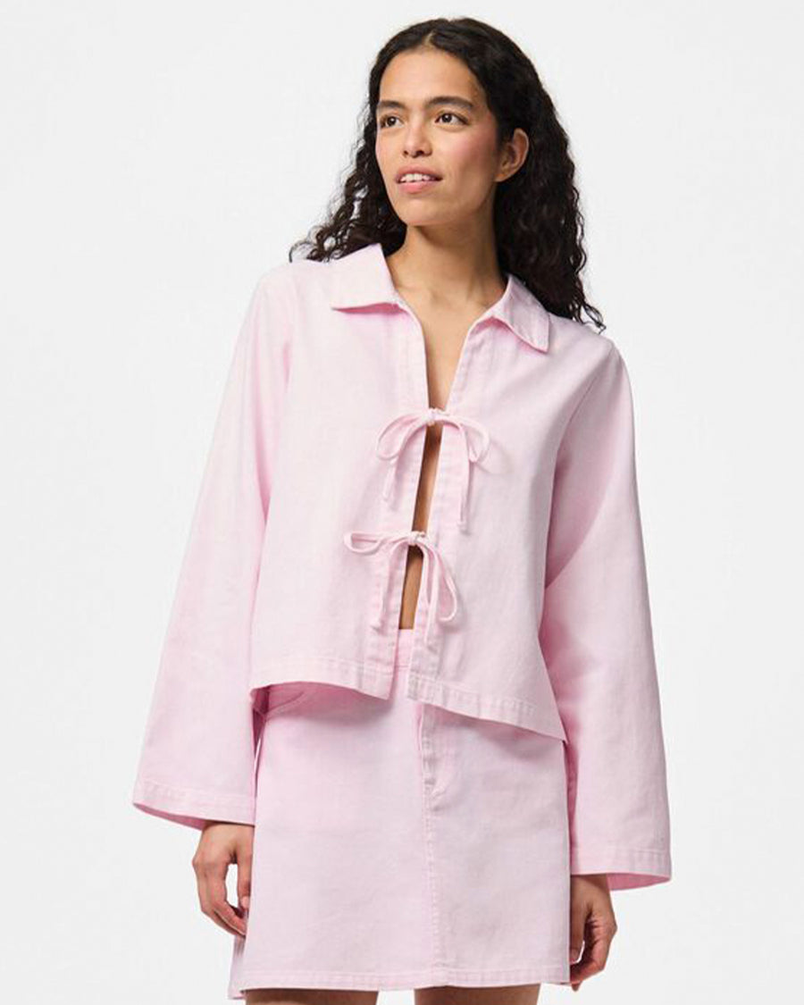 PCFLORA DENIM TIE BLOUSE