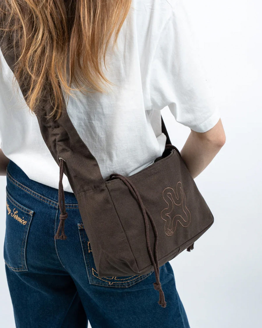 Brown ruffle mini shopper