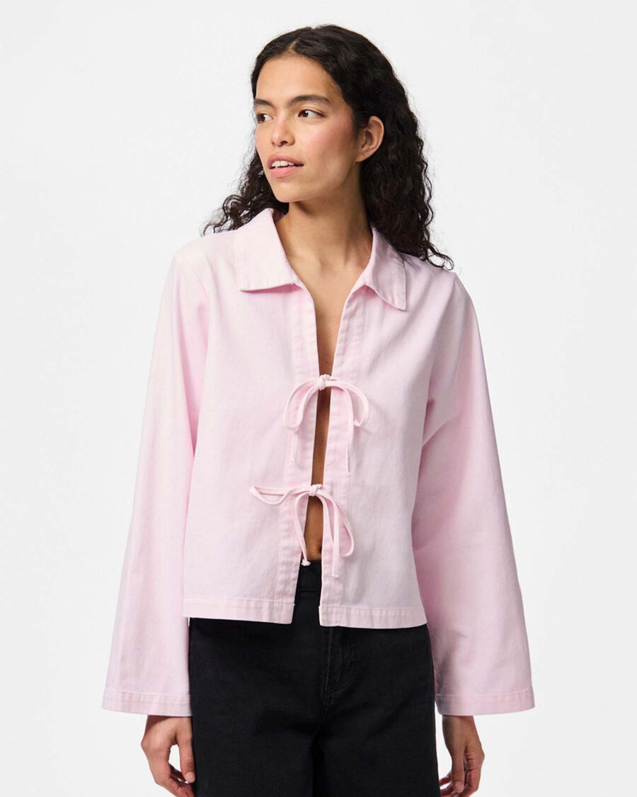 PCFLORA DENIM TIE BLOUSE