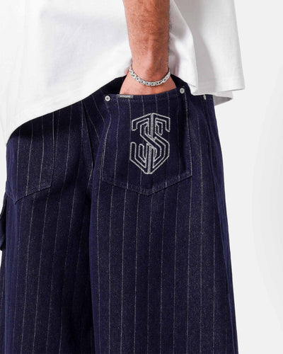 STRIPED DENIM BAGGY SHORTThumbnail