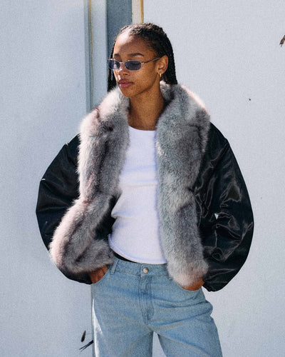 NMIVY FUR COLLAR LOOSE BOMBERThumbnail