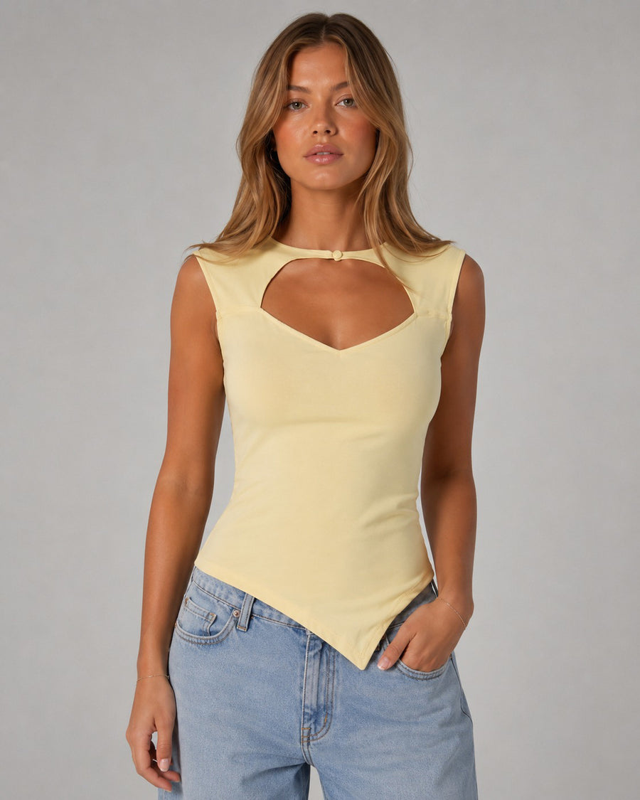 OBJLINA S/L CUT OUT O-NECK TOP