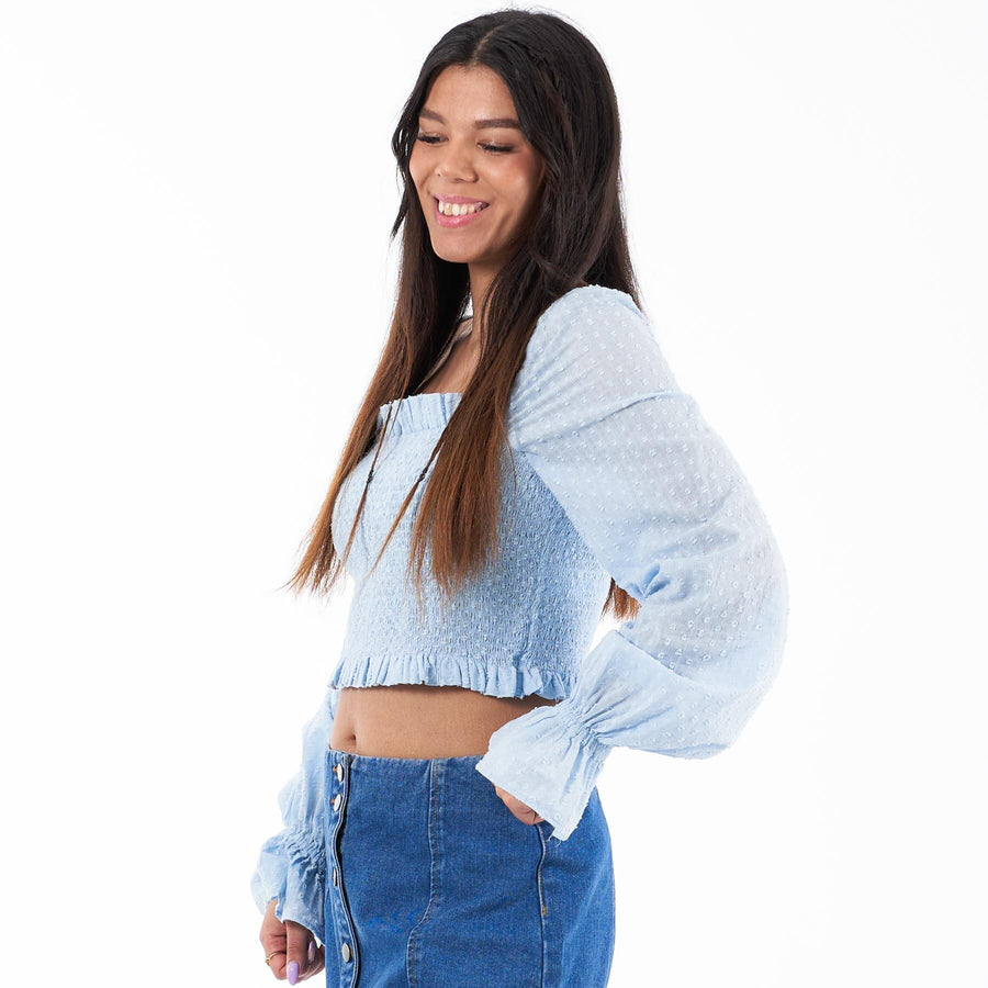 Puff sleeve dobby blouse