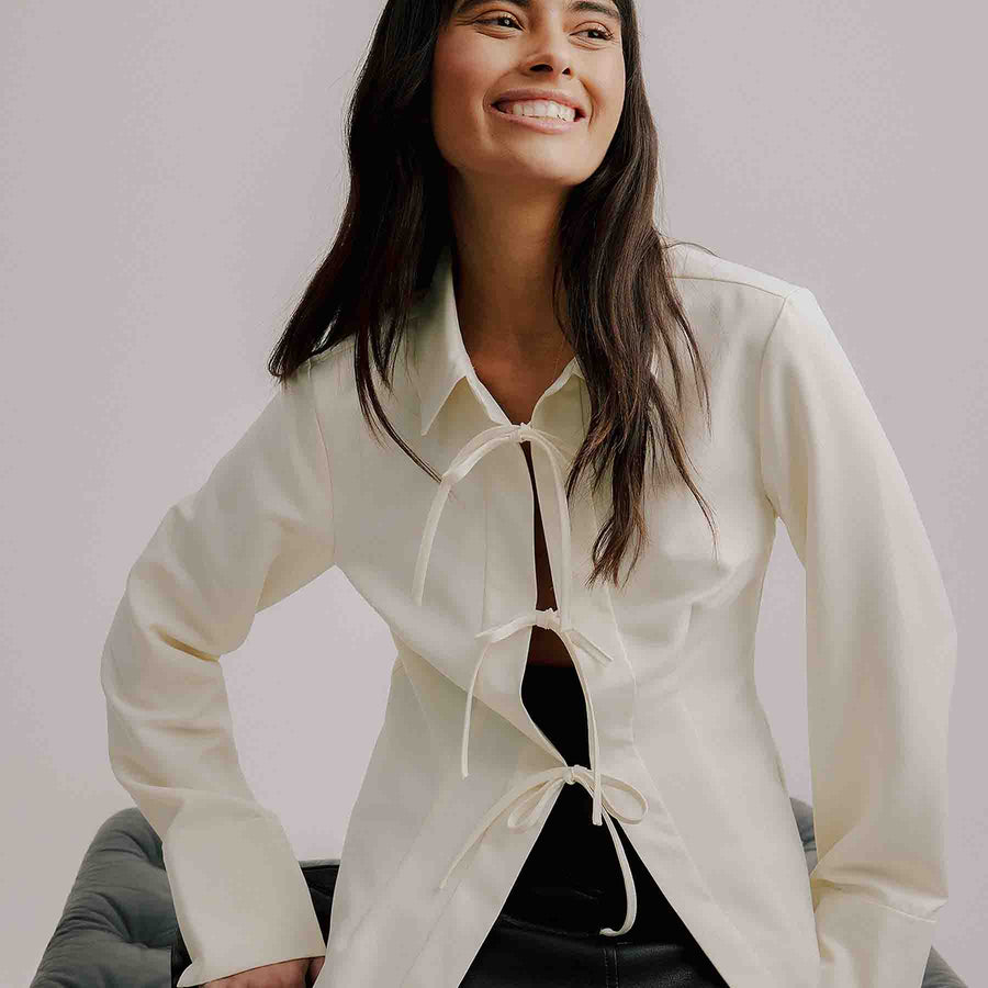 Woven tie detail blouse