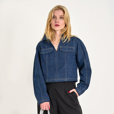 Pcfabia ls v-neck denim topThumbnail