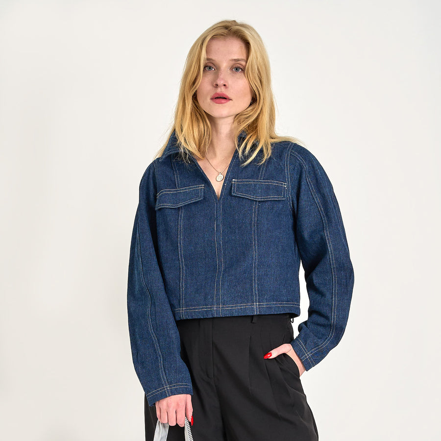 Pcfabia ls v-neck denim top