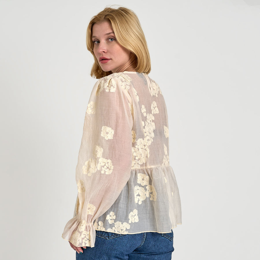 Pcdana ls o-neck frill top