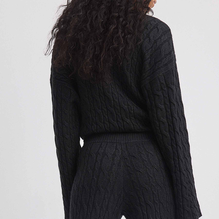 V-neck cable knit sweater