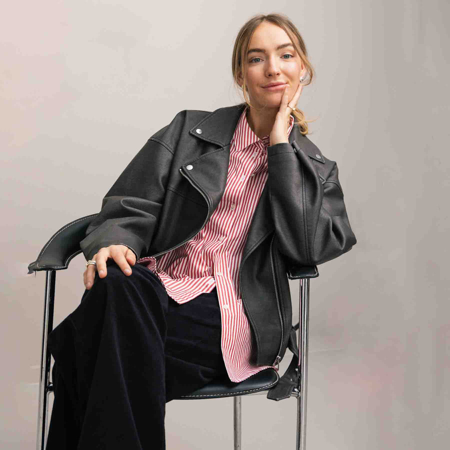 Jxfrida washed pu biker