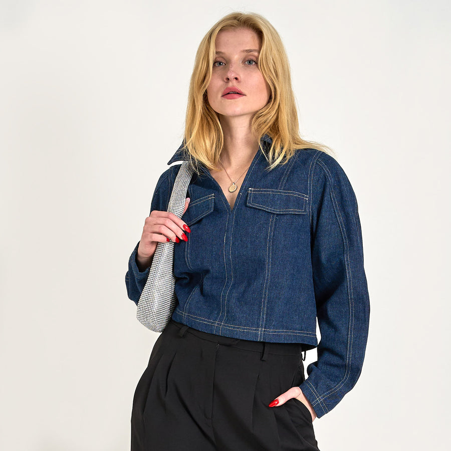 Pcfabia ls v-neck denim top