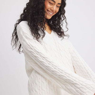 V-neck cable knit sweaterThumbnail