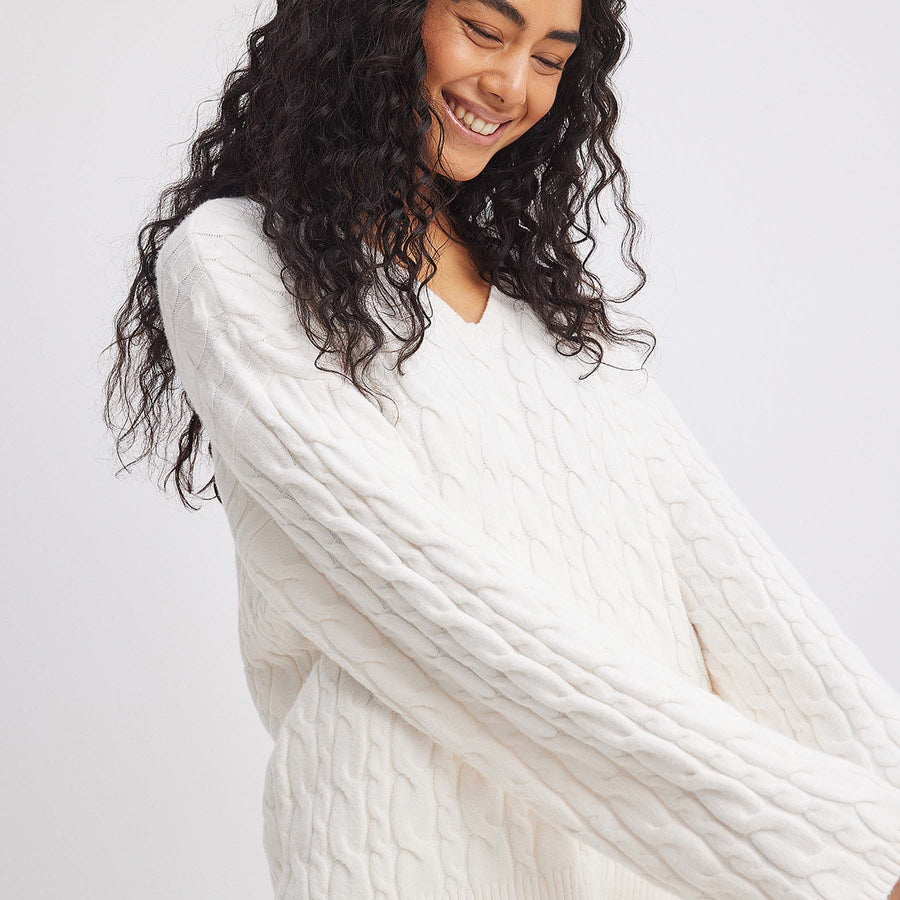 V-neck cable knit sweater