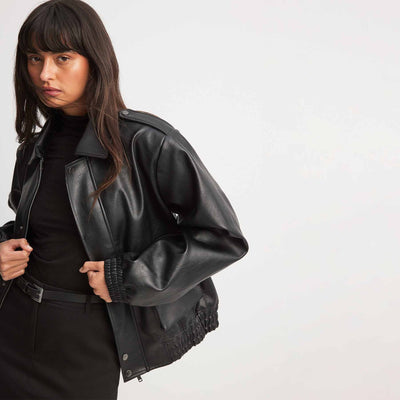 Oversized pu pocket jacketThumbnail