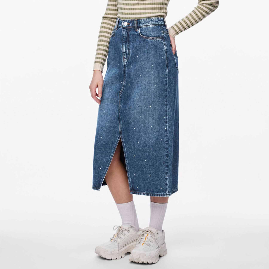 Pcsky hw rhinestone midi skirt