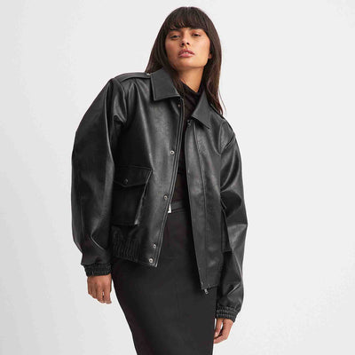 Oversized pu pocket jacketThumbnail