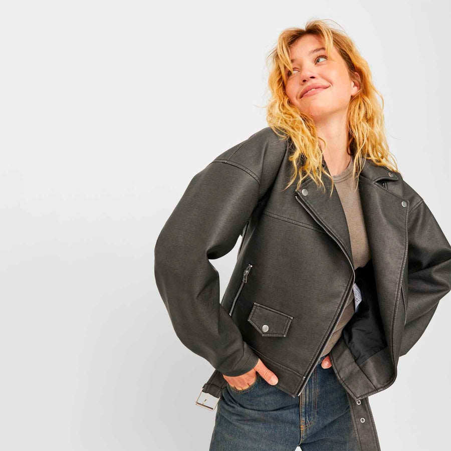 Jxfrida washed pu biker