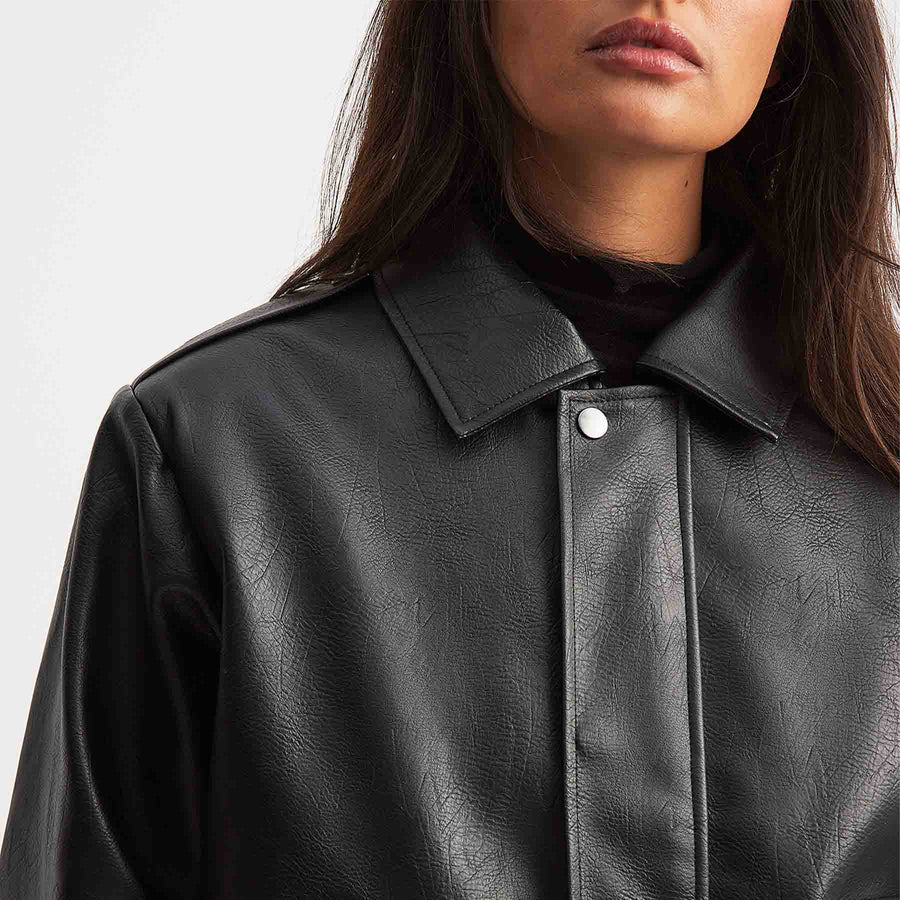 Oversized pu pocket jacket