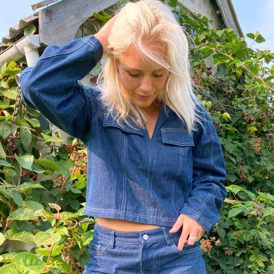 Pcfabia ls v-neck denim topThumbnail