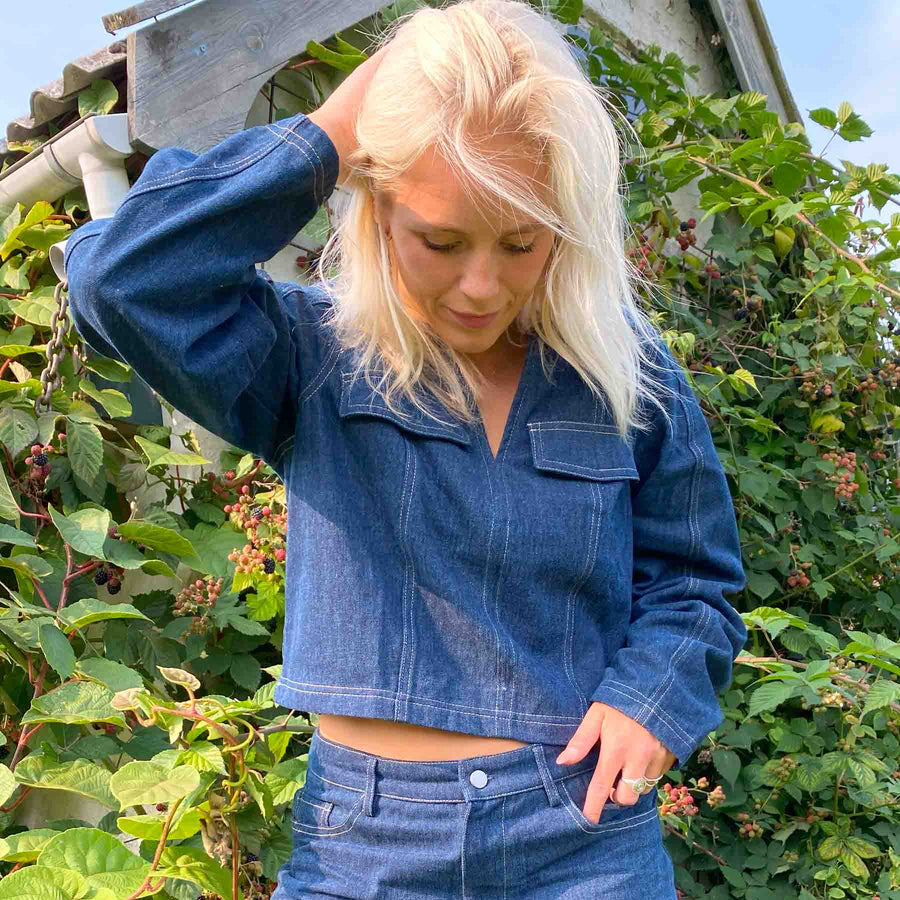 Pcfabia ls v-neck denim top