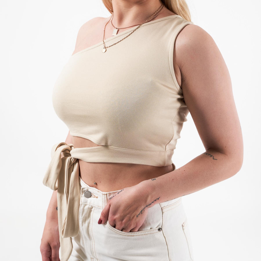 one shoulder tie top