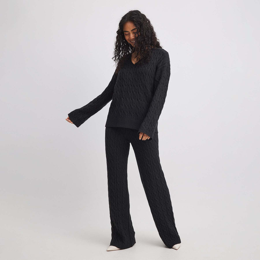 V-neck cable knit sweater