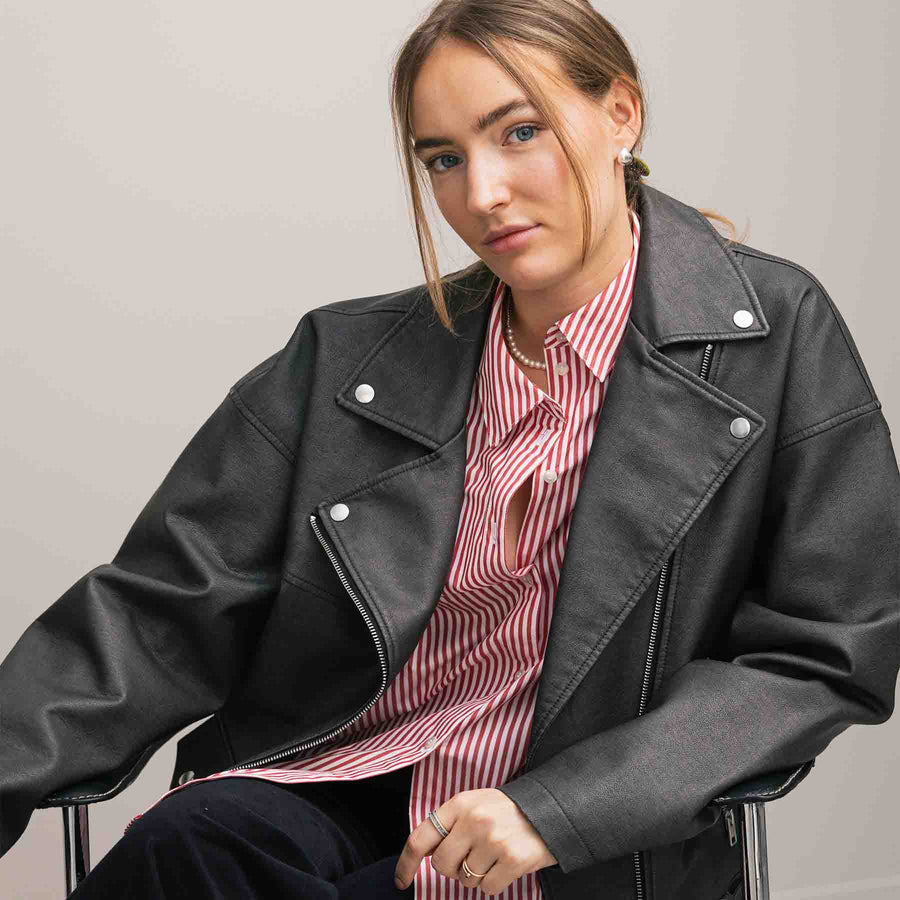 Jxfrida washed pu biker