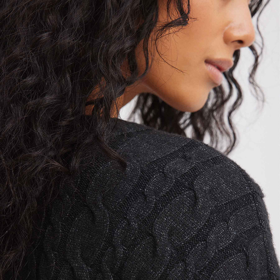 V-neck cable knit sweater