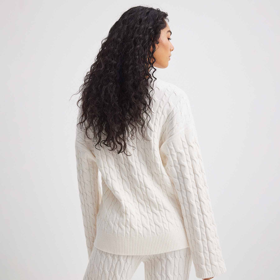 V-neck cable knit sweater