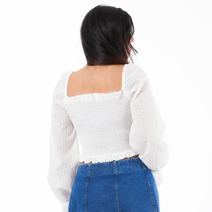 Puff sleeve dobby blouse