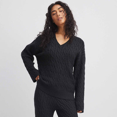 V-neck cable knit sweaterThumbnail