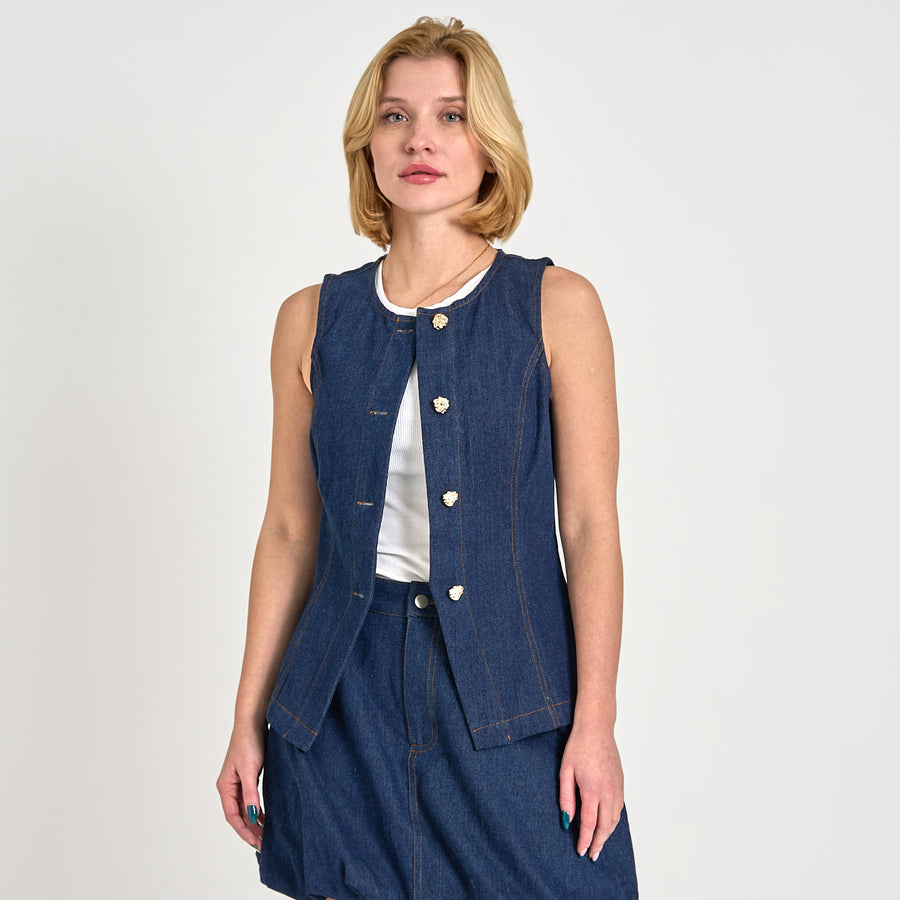 Pcfabia sl o-neck denim vest