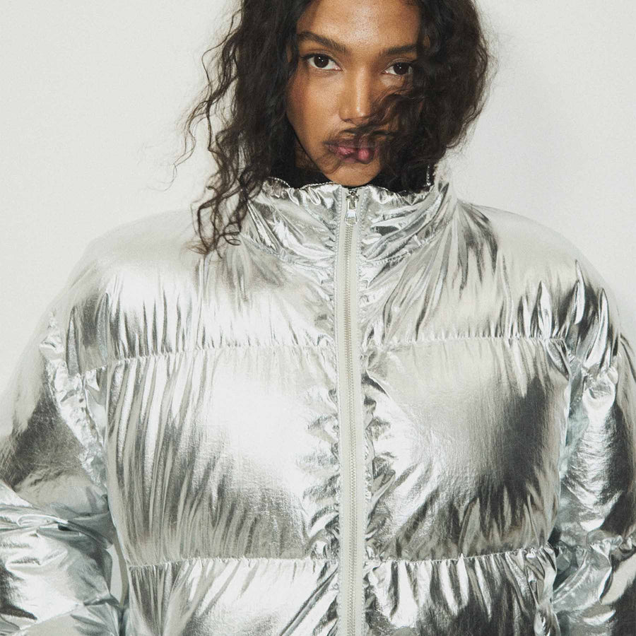 Silver puffer jacket