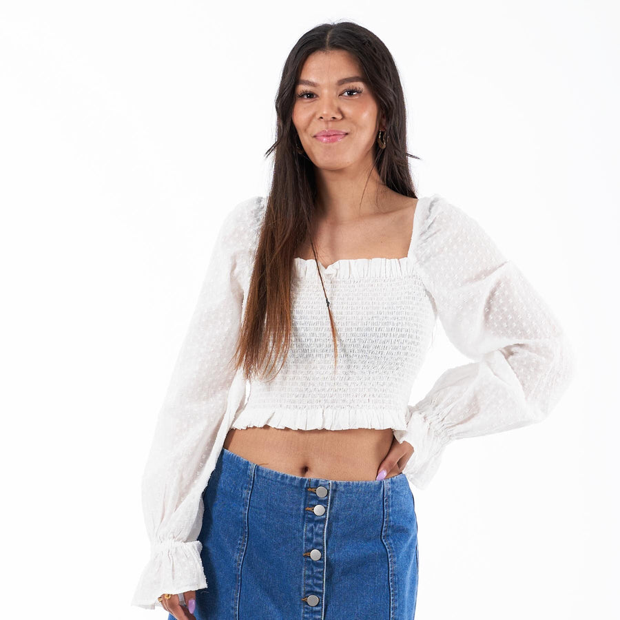 Puff sleeve dobby blouse