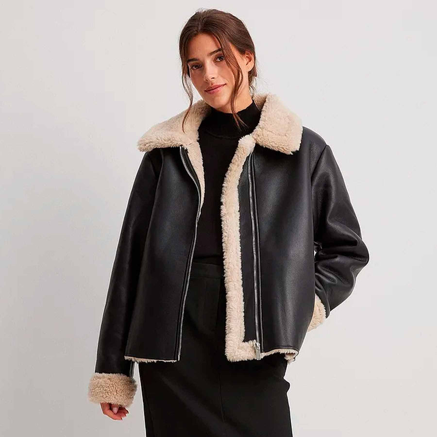 Pu teddy short jacket